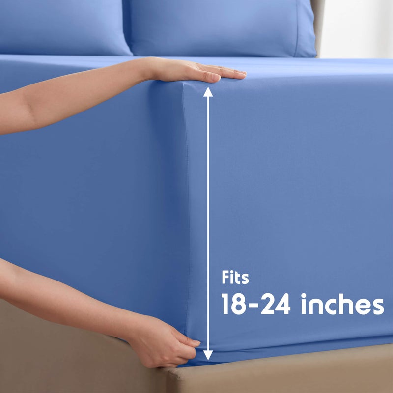 Nestl Extra Deep Cal King Sheet Set - 6 Piece Breathable & Cooling Sheets - Hotel Luxury Bedding Set w/18-24 Inch Deep Pockets - Easy & Secure Fit - Super Soft, Wrinkle Free & Comfy - Calm Blue - Image 2